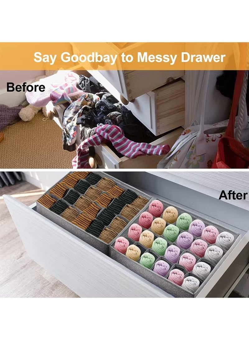 ELASAR 3 Packs Wardrobe Organiser Drawer Organiser Underwear Sock Organizer for Drawer, 64 Cell Foldable Closet Organizer Divider Cabinet Organizer Underwear Storage Boxes for Storing Socks, Handkerchiefs, Ties, Belts (24+24+16 Cell, Grey) - Image 4